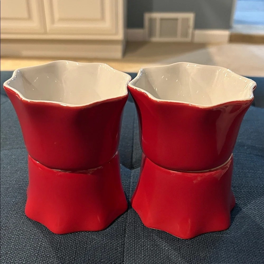 Crate&Barrel Red ramekins, set of 4, scalloped edges sauce condiment bowls